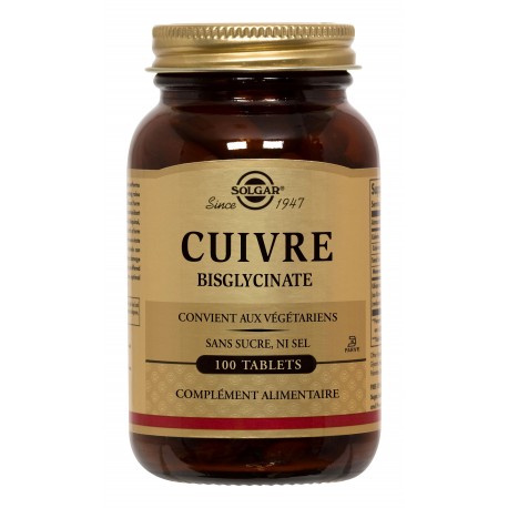 SOLGAR CUIVRE BISGLYCINATE 100 COMPRIMES SOLGAR CUIVRE BISGLYCINATE 100 COMPRIMES