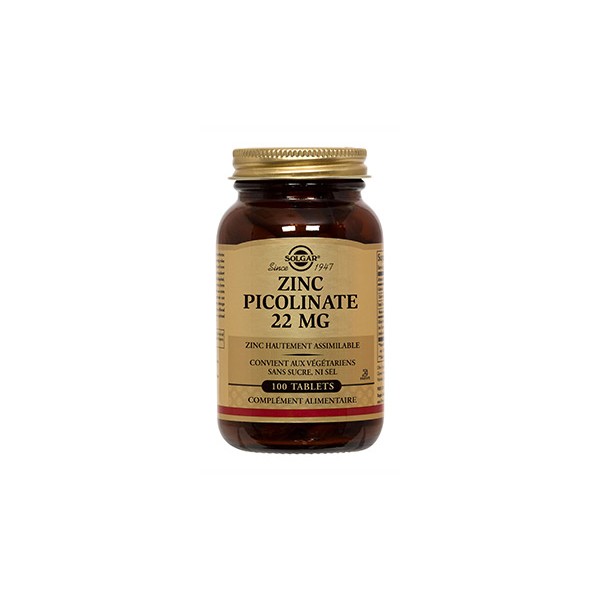 SOLGAR ZINC PICOLINATE 22 MG 100 COMPRIMES SOLGAR ZINC PICOLINATE 22 MG 100 COMPRIMES