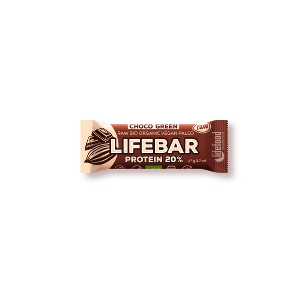 LIFEBAR CRU CHOCO GREEN PROTEIN 20% 47g LIFEBAR CRU CHOCO GREEN PROTEIN 20% 47g