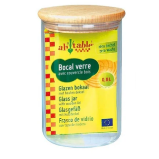 BOCAL VERRE BOUCHON BOIS D9cm/H15cm 0,8L