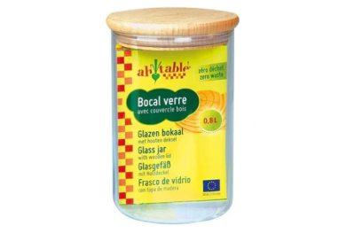 BOCAL VERRE BOUCHON BOIS D9cm/H15cm 0,8L