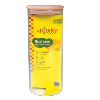 BOCAL VERRE BOUCHON BOIS D9cm/H24cm 1,4L