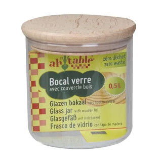 BOCAL VERRE BOUCHON BOIS D9cm/H10cm 0,5L